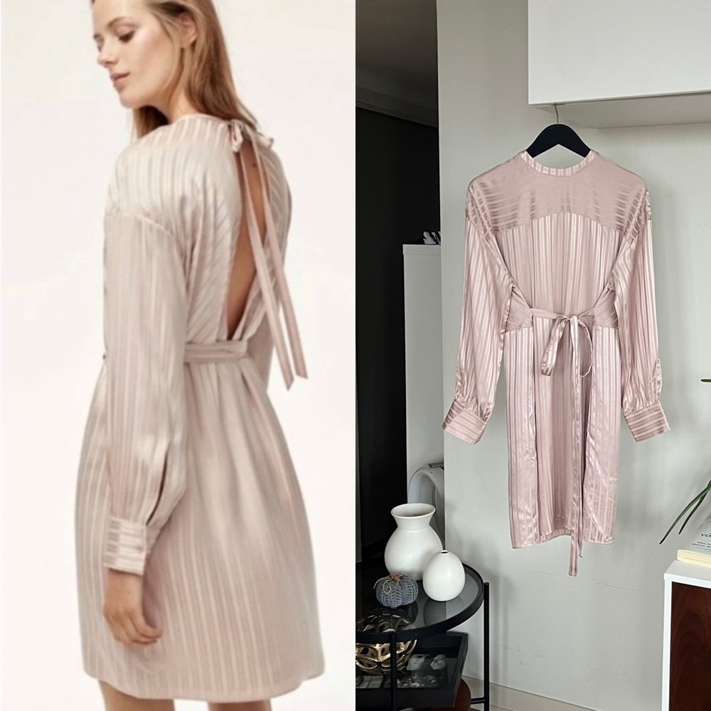 Aritzia Wilfred Light Pink silk new Stripe Lined Gaillard Formal Dress Size M